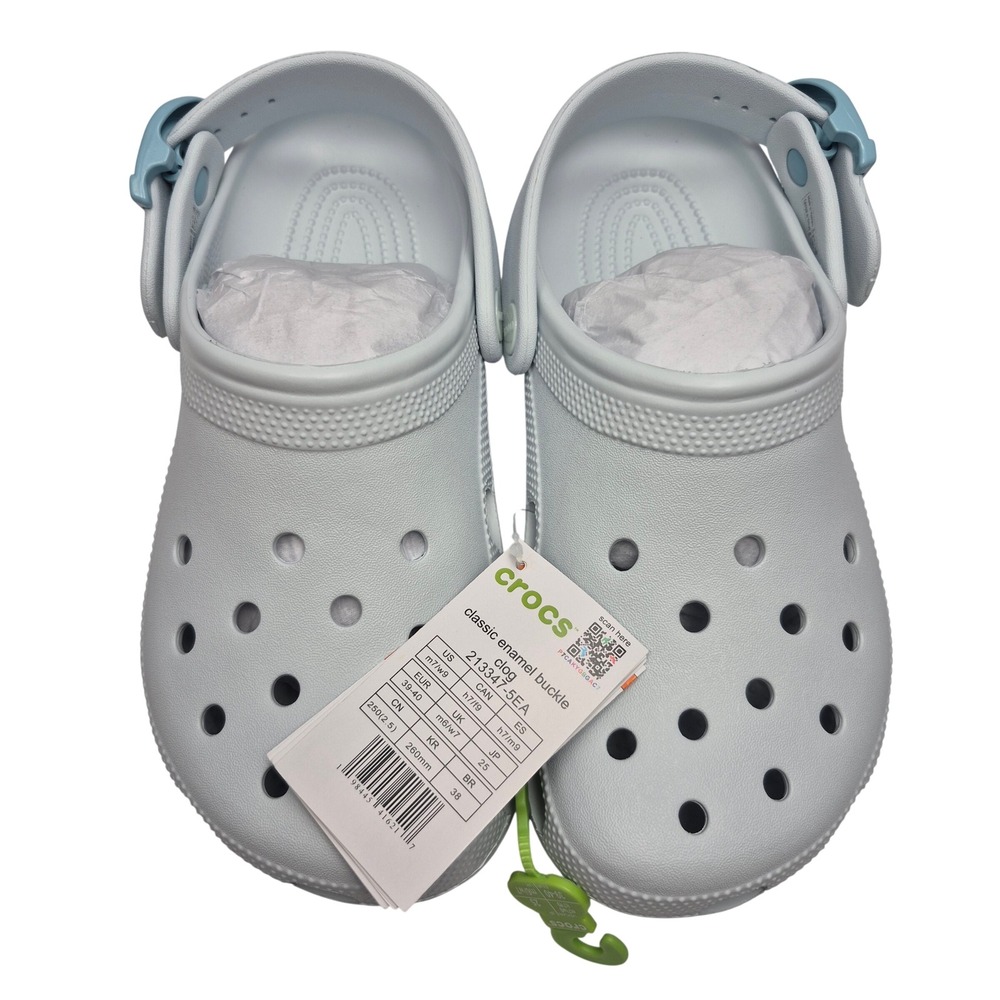 Crocs Classic Enamel Buckle Clogs Vapor Ice Light Blue Women's Size 9 Shoes